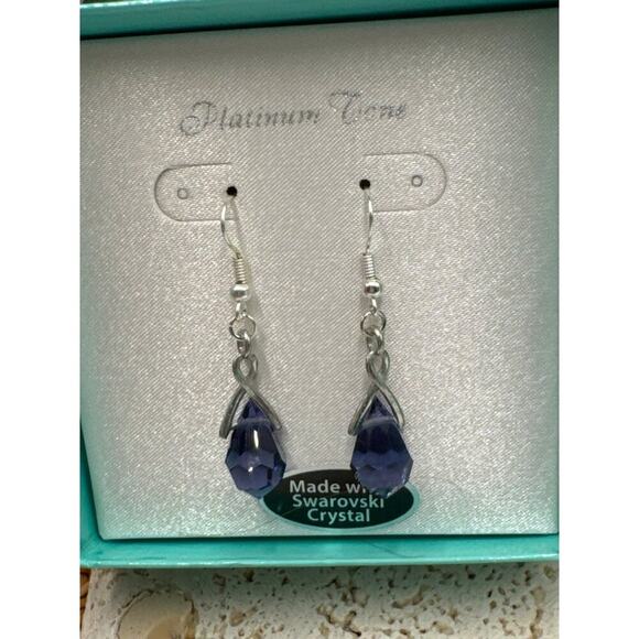Swarovski Pierced Dangle Purple Silver Tone Earrings NIB - Picture 2 of 4
